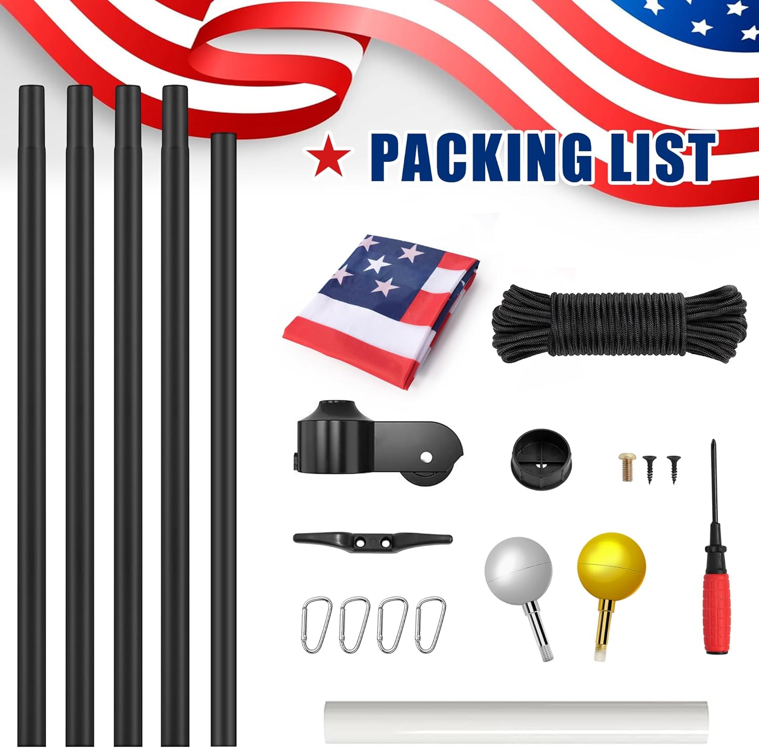 Flag Poles for Outside House Inground, 20ft Heavy Duty 13 Gauge Aluminum Flagpole Kit with 3x5 American Flag, Extra Thick Outdoor In Ground Flag Pole for Outside, Yard, Commercial or Residential