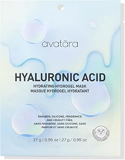 Avatara Hyaluronic Acid Hydrogel Mask, 2-Piece Cooling Facial Mask with Multi-Hyaluronic Combo, Aloe Leaf & White Birch - Plumping & Soothing Antioxidant Face Mask 27g, 1-Pack
