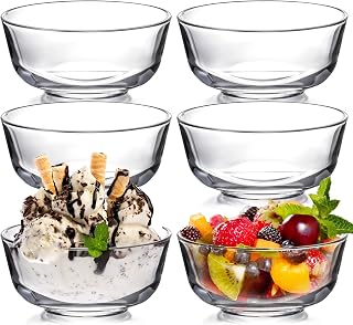 NUTRIUPS 8oz Clear Glass Dessert Bowls 6 Pack - 4.5in Small Dipping Sauce Bowls for Kitchen Prep, Snacks & Parties