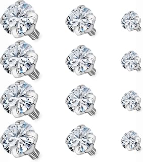 12Pcs 16G Internally Threaded Piercing Balls Stainless Steel Replacement Balls Piercing Parts Clear CZ for Septum Lip Labret Medusa Eyebros Tragus Helix Conch and and Other Body Jewelry
