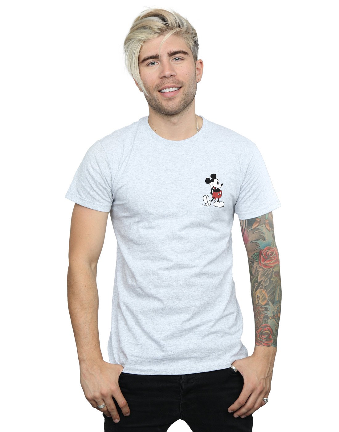 Disney Mens Mickey Mouse Kickin Retro Chest T-Shirt (Sports Grey) - Light Grey Cotton - Size 2XL
