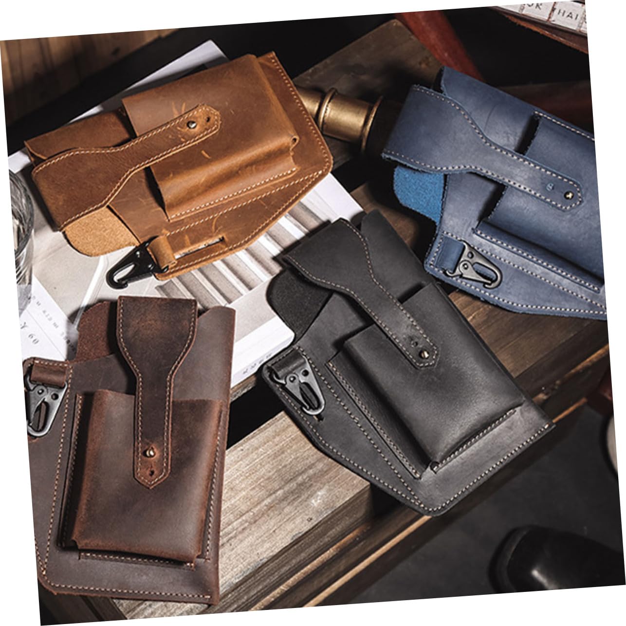 Holibanna Riñonera Deportiva Retro para Hombre Marrón, Ligera y Portátil | Almacenamiento para Llaves, Teléfono y Auriculares, Uso en Running y Hiking, 1