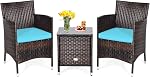 DORTALA Wicker Patio Furniture Set 3 Piece, Outdoor All-Weather Table and Chairs for 2 with Cushions, Rattan Balcony Conversation Sofa Set for Porch, Backyard, Deck, Navy