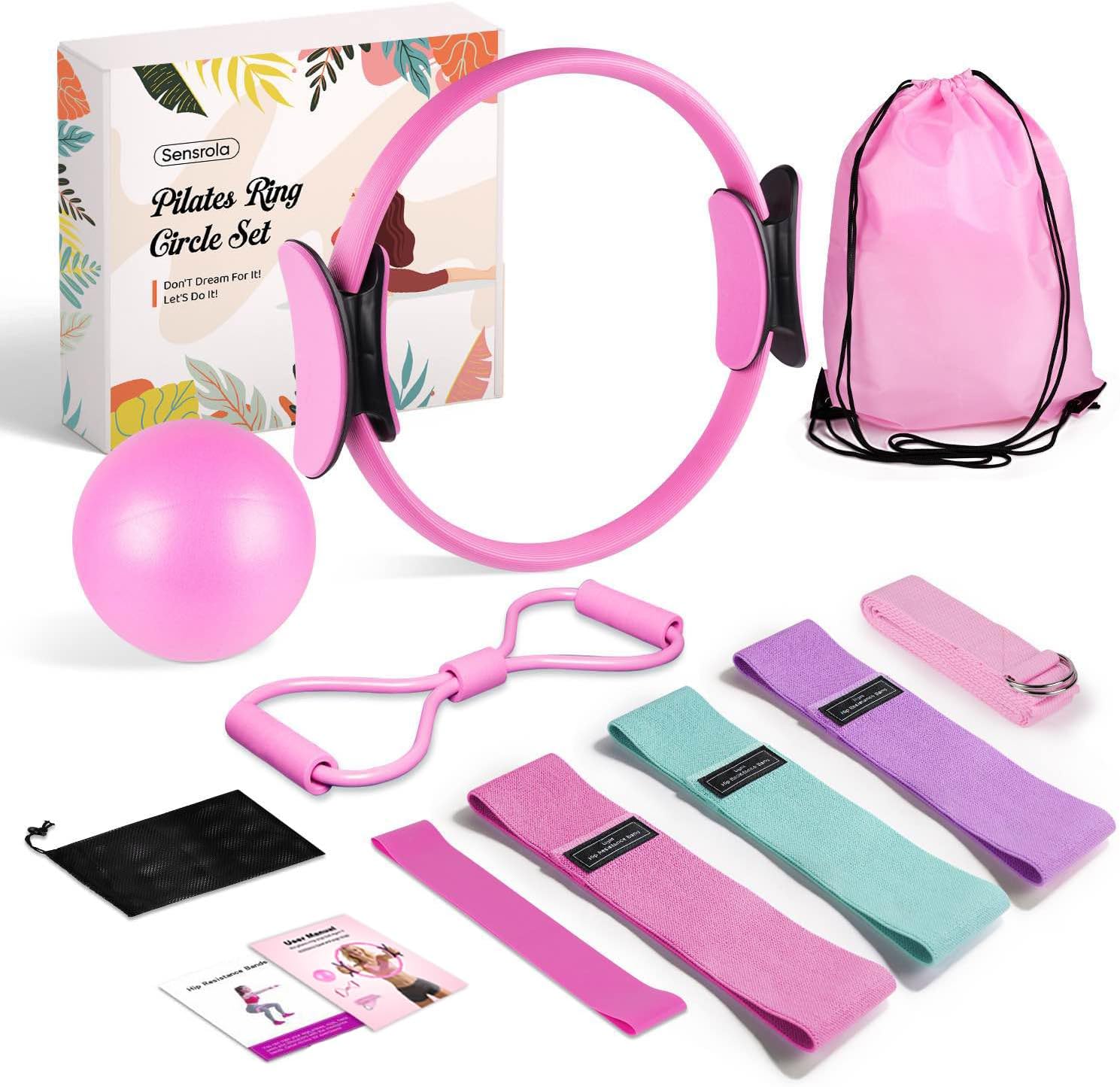 Home Pilates Kit, Pilates Essentials Kit for Women, Pilates Equipment Set with 9″ Yoga Ball, Pilates Ring, Resistance Bands & Accessories, Guides, Pilates Ring and Ball Set for Starters Home Workouts