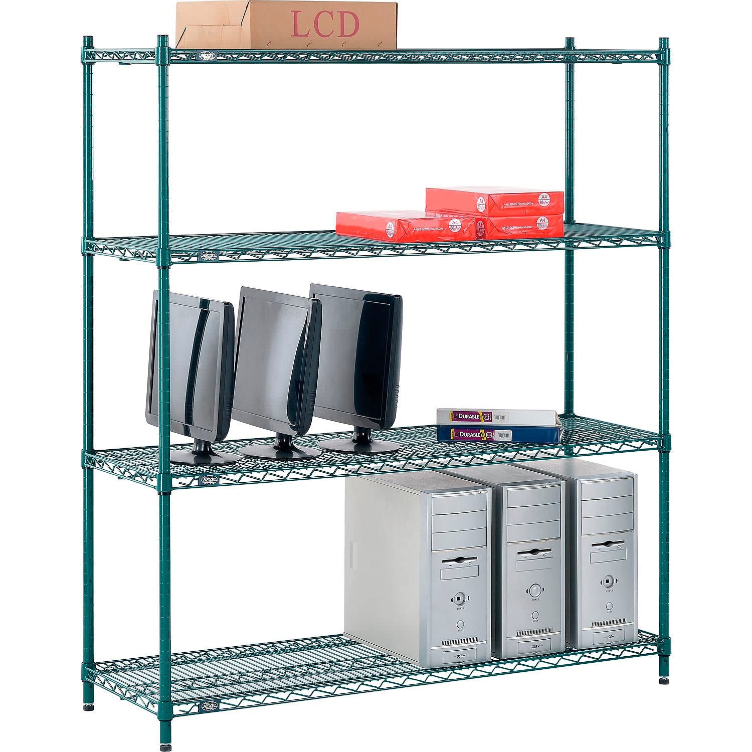 Poly-Green, 4 Tier, Wire Shelving Starter Unit, 54"W x 18"D x 54"H by Nexel – Steel, Green, Model 18545G