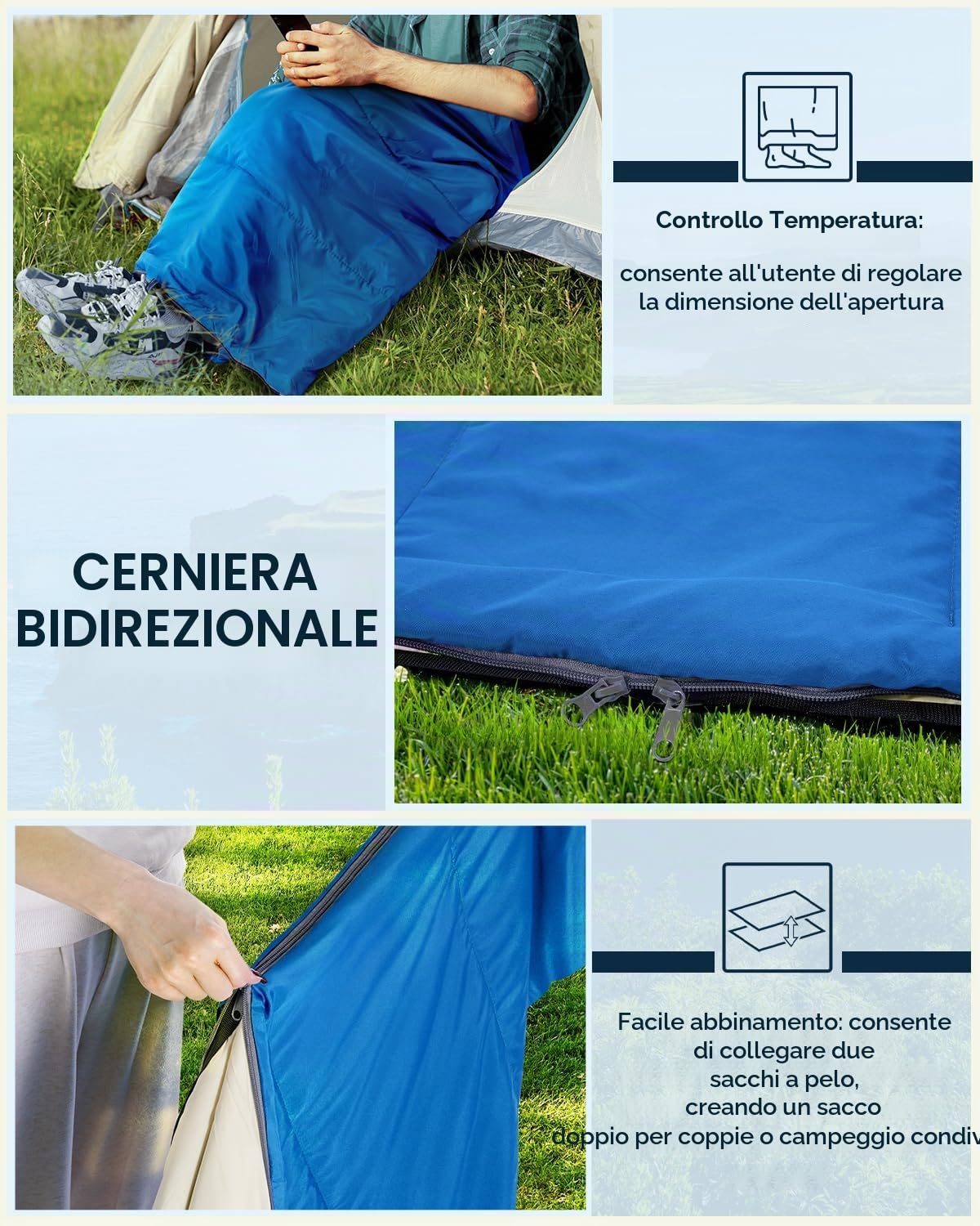 Sacco a Pelo, Ohuhu Estate Sacchi a Pelo per Adulti Sacchi a Pelo Leggero e Idrorepellente per Uso Interno ed Esterno,Zaino in Spalla e Campeggio ed Escursionismo, 15℃-25℃