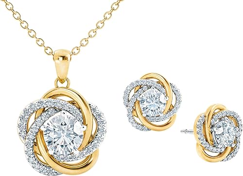 Miniatura 2 de Collar de nudo de amor perfectamente emparejado con aretes de nudo de amor, juego de collar y aretes a juego, collar chapado en oro de 14 quilates