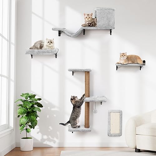Miniatura 10 de Estantes de pared para gatos 5 en 1, muebles de escalada para gatos de varios niveles, percha y salón para gatos de interior, estantes montados en