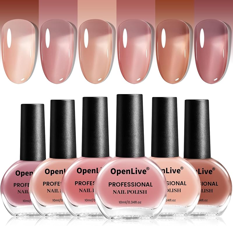 OpenLive Jelly Nail Polish Set 6 Colors Nude Pink Pale Purple Jelly | Quick Dry Nail Polish Set for Nail Art Manicure DIY Salon
