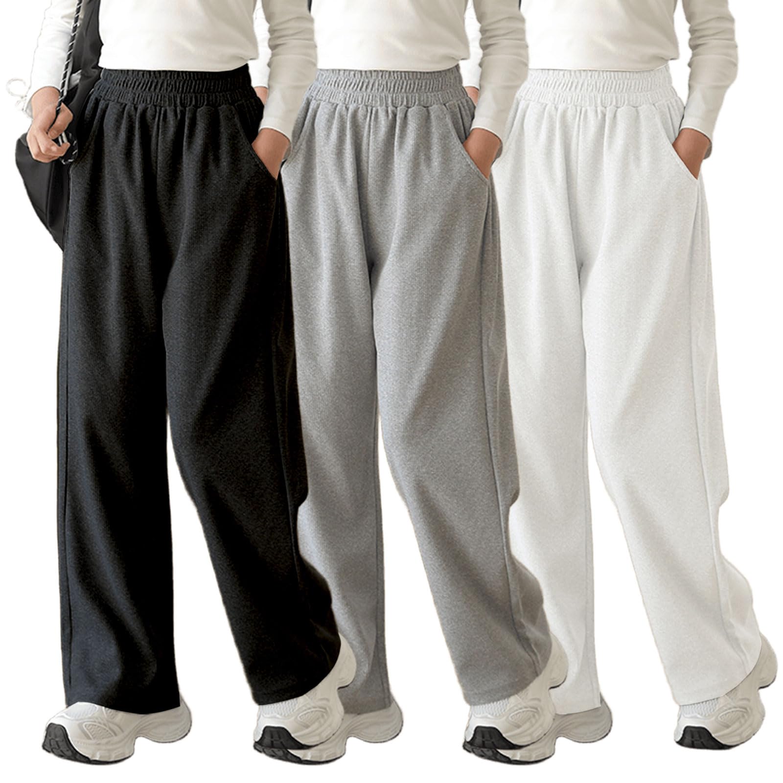 Pantalones deportivos de pierna ancha para niña, holgados, rectos, holgados, de cintura alta, pantalones deportivos casuales para niños con bolsillos, 6-14 años