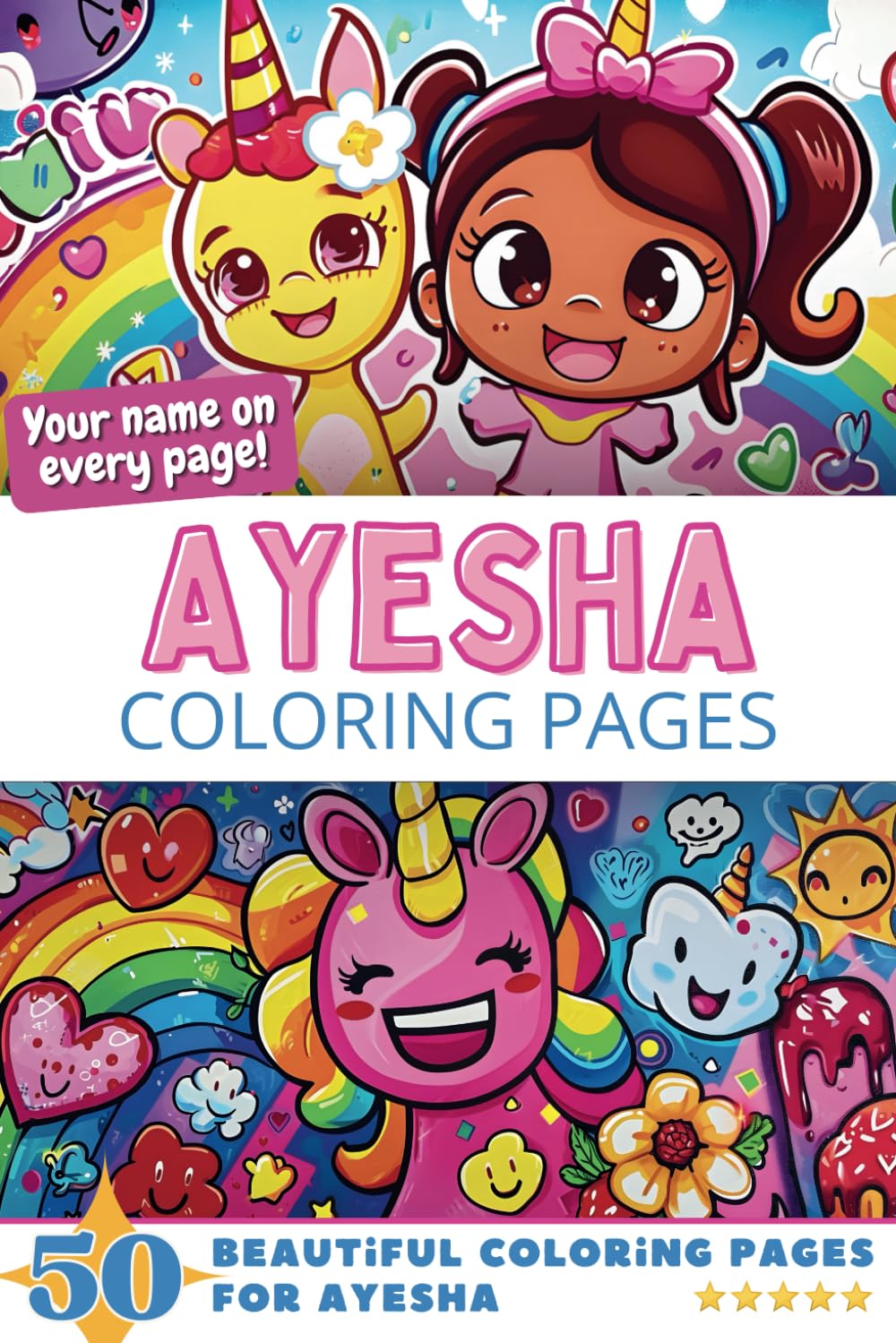 Ayesha Coloring Pages: Wow-Effect! Your name on every page - Ayesha coloring book - 6x9" - 50x Ayesha coloring page - Fantastic Gift