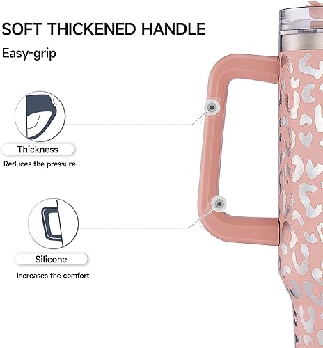 Miniatura 4 de TINVSKQQKJ Vaso de 40 onzas con estampado de leopardo con asa, taza de café aislada de acero inoxidable con estampado de leopardo negro para