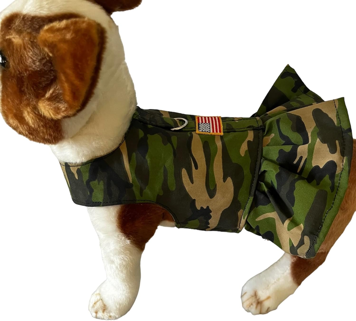 Camouflage Dog Dress with American Flag. Handmade. Size Chart in Description.