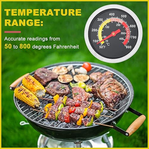 Miniatura 2 de Mtsooning Termómetro de barbacoa de carbón de 2 38 pulgadas, cara 800F, medidor de temperatura para parrilla, ahumador de madera, carne al aire