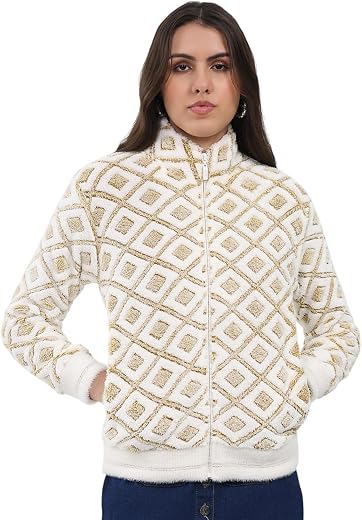 Monte Carlo Women’s Regular Fit Jacquard Round Neck Full Sleeve Winter Sweatshirt | Stylish Jacquard Pattern | Cozy Warm F...