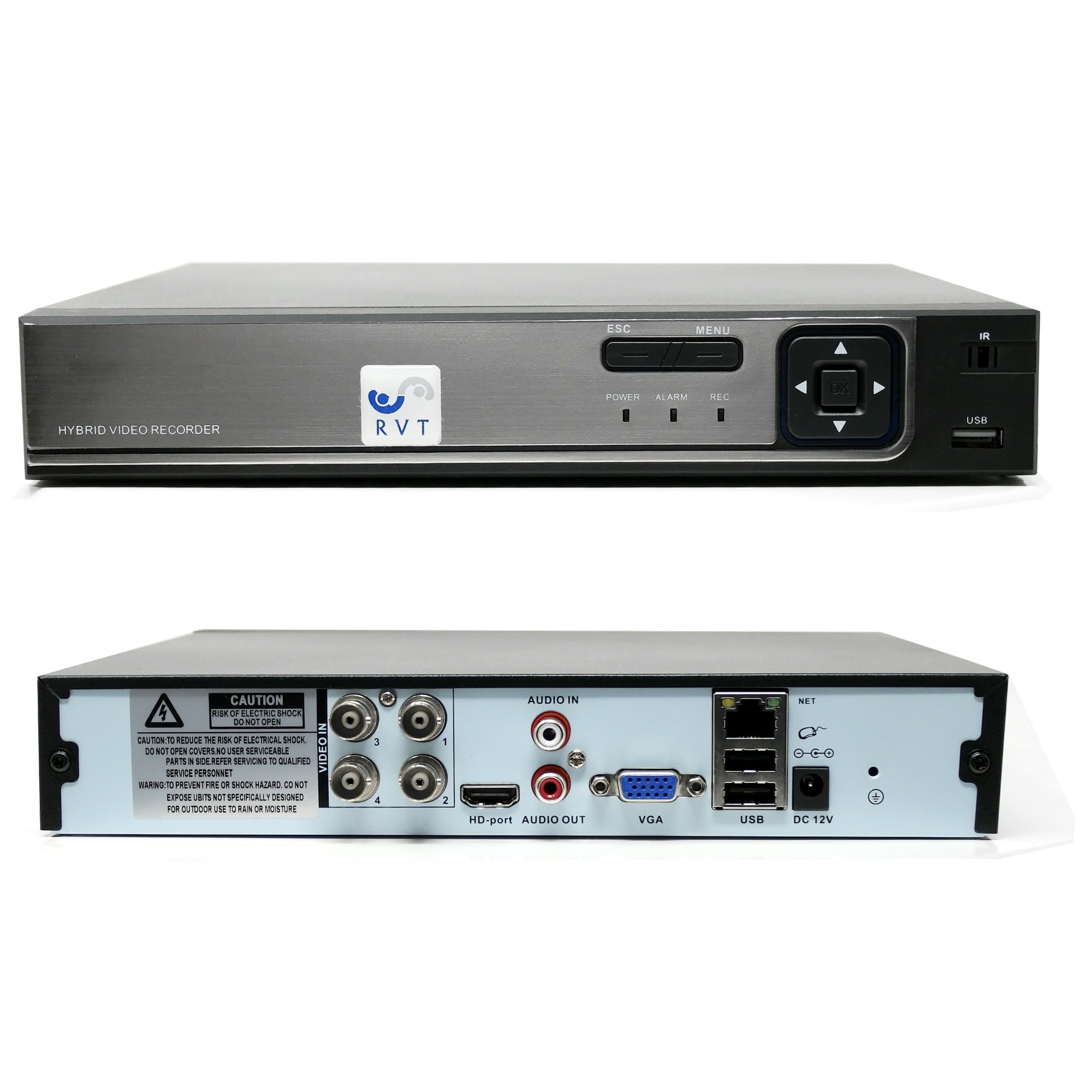 RVT SECURITY - DVR NVR 4 Canali Rilevamento di Persone/Veicoli Sorveglianza, VideoSorveglianza Ibrido 16 Canali IP mode App Xmeye P2P Email Allarme, senza HDD