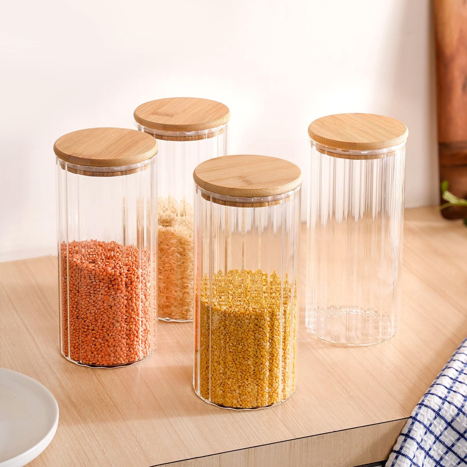 Nestasia Set of 4 Tall Airtight Glass Storage Jars With Lids | Containers For Food Storage, Kitchen Organization, And Freshness Preservation (1450Ml),Transparent