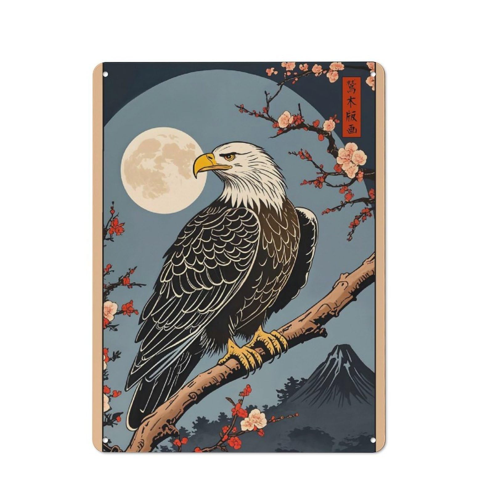Junmoney Eagle Japanese Art Rustic Metal Sign 40X30cm For Hobby Room Or Studio, For Kitchen, Dining Room And Home Bar Wall Decor