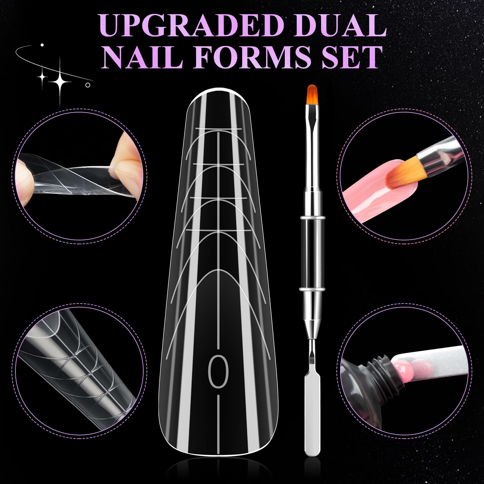MELLIEX 150 sztuk Formy do paznokci zestaw, przezroczyste rozszerzenie Poly Gel Dual Shape Gel UV narzędzia do manicure do przedłużania paznokci profesjonalne (15 rozmiarów)