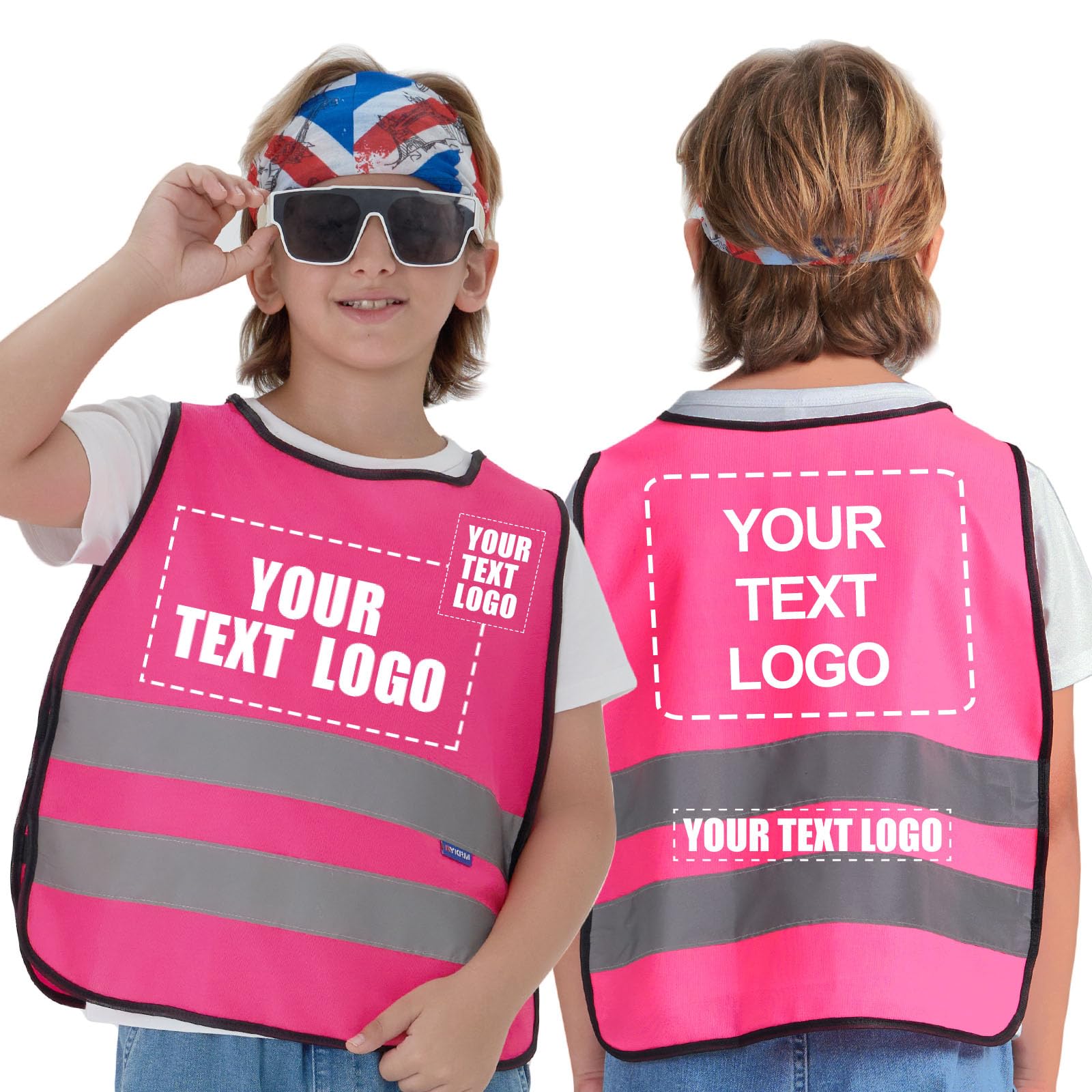 AYKRM Personalised Printed 6-9Year Hi Vis Vests for Kids Personalised Printed PINK children High Visibility Reflective Vest pink High Vis Jacket for Kids