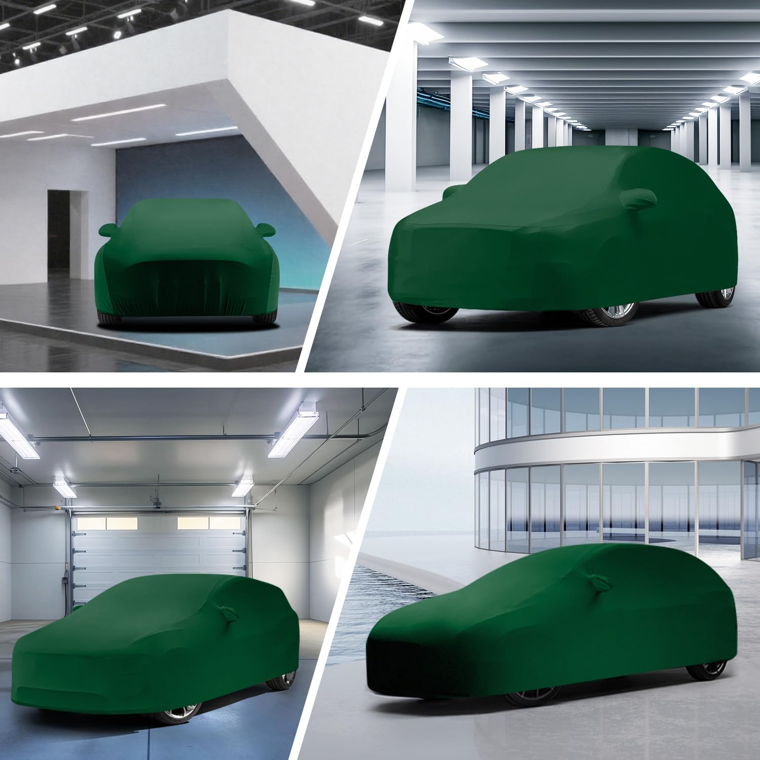 WinPower Funda Coche Interior Antipolvo Transpirable Elástica Lona Cubre Funda Protectora Completa Suave Antiarañazos Hatchback Cubierta para Garaje Exposición de Coches Verde, 3.95-4.25M, 1 Pieza