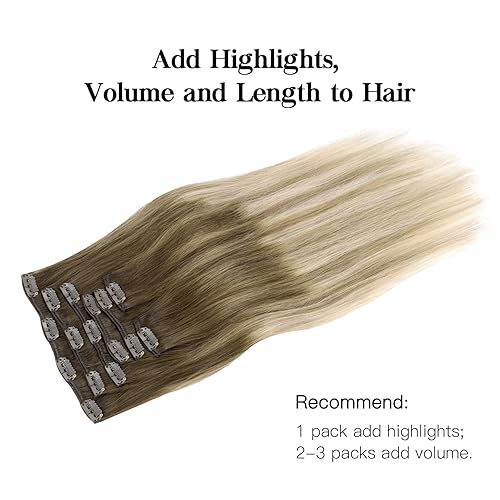 Miniatura 6 de hotbanana - Extensiones de cabello con clip de cabello humano real color marrón nogal a rubio ceniza a rubio decolorado extensiones de cabello Remy