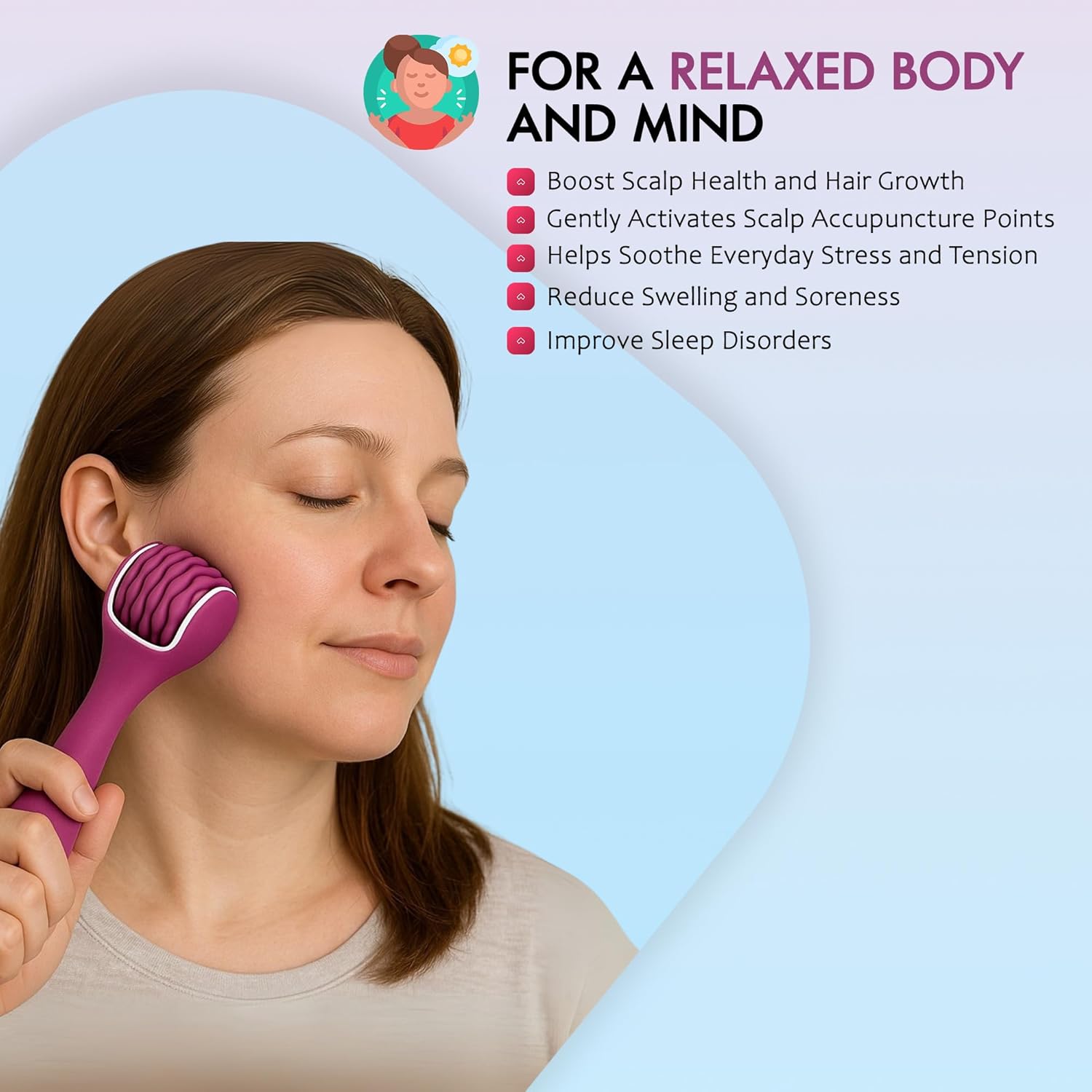 Silicone Ice Head Massage Roller for Head, Neck, Jaw, Ear, and Sinus Relief-Rechargeable Handheld Massage Roller with Comfortable Grip (Purple) - Image 8