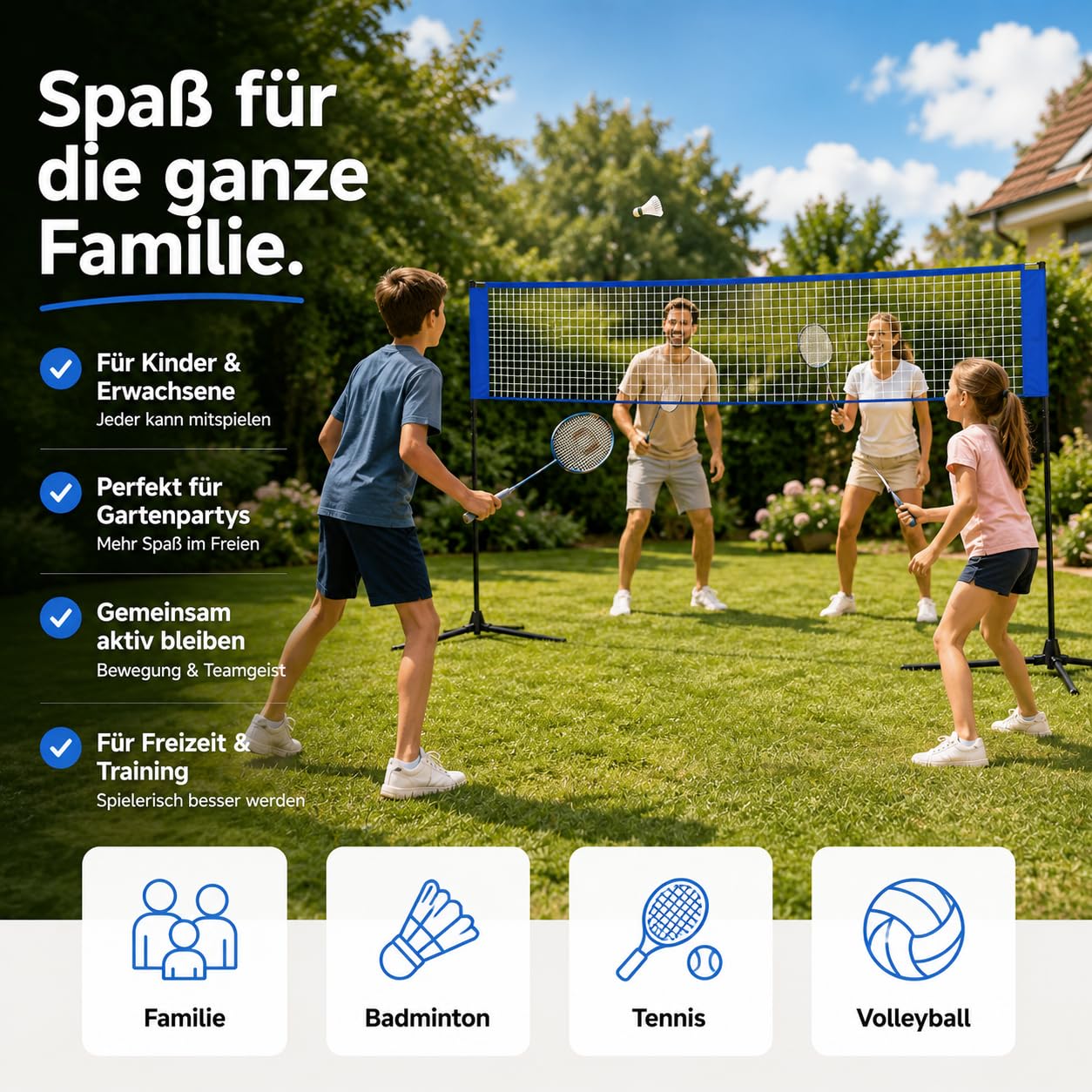Rete da badminton pieghevole da 3,1 m, con supporto regolabile in altezza 107/105/150 cm e borsa per il trasporto, rete sportiva per volano, tennis, pallavolo o beach volley, rete in nylon, facile da