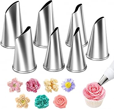 7 Pieces Fondant Rose Piping Tips Stainless Steel | Cream Icing Piping Fondant Rose Nozzle Pastry Tools