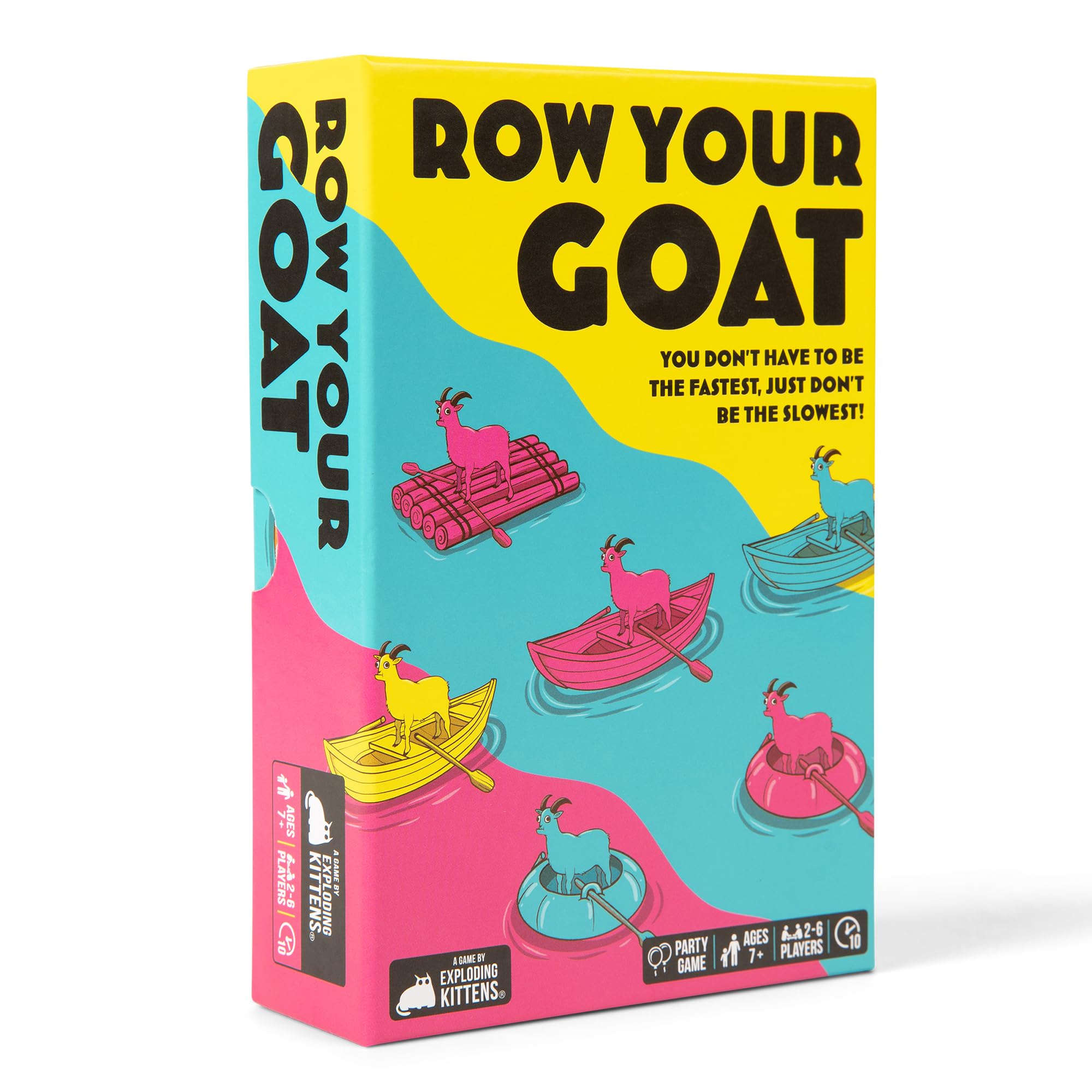 Row Your Goat: By Exploding Kittens, 2-6 Players, Age 7+ Fast Card Game | Play goat cards, spot matching colors or boats, and grab a lifesaver fast. The slowest player collects the pile! Family Game