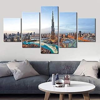 5 Pieces Wall Art Landscape City Dubai View HD Painting For Home Bedroom Living Room Office Large Size Space Decoration Framed Artworks Easy To Hang