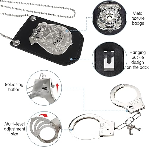 Miniatura 3 de Juego de 6 juguetes de policía, accesorios de detectives para niños, disfraces de oficial de policía con gafas de sol, insignias, esposas, bastón de