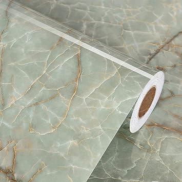 Green Marble Contact Paper for Countertops Waterproof Granite Peel and Stick Wallpaper Decorative Vinyl Contact Paper for Kitchen Cabinets Table Top Cyan Marble Wallpapers for Backsplash 15.8"x78.7"