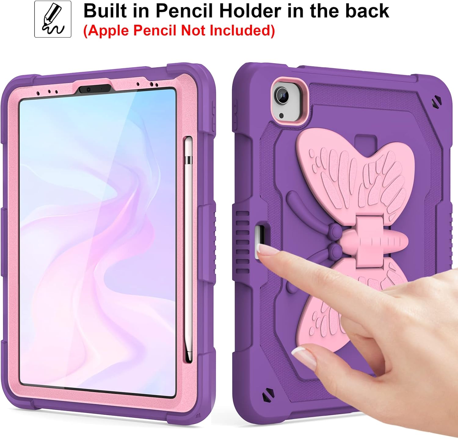 for iPad Air 5th/4th Generation Case with Screen Protector, for iPad Pro 11 Inch Case Butterfly Stand Strap Dolls Pencil Holder Kids Girls Hard Cover for iPad Air 4th 5th 10.9/iPad Pro 11 2022-Purple