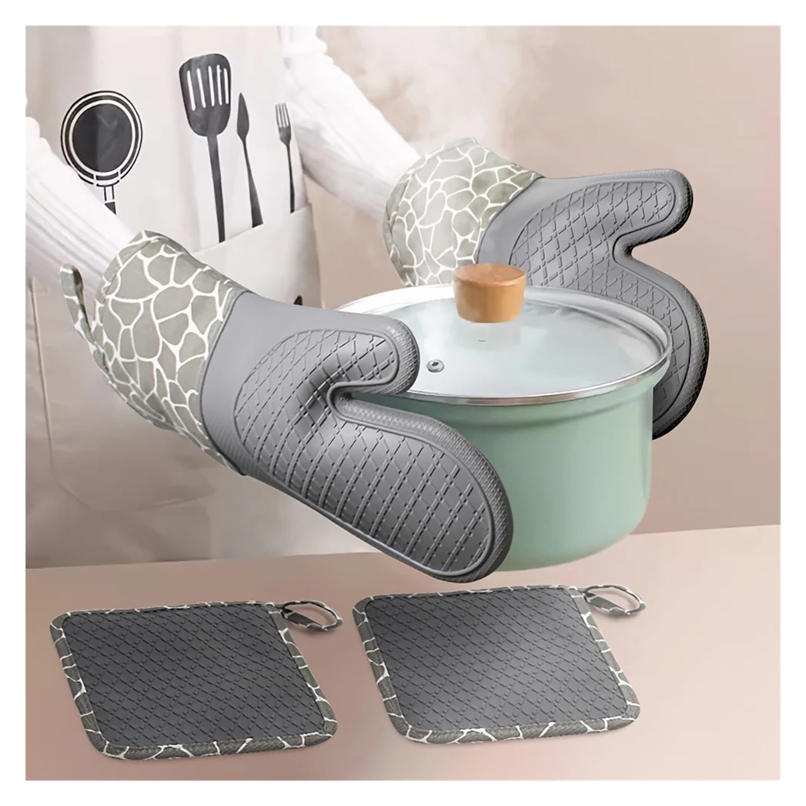 Mitaines de Four en Silicone Extra Longues, Outils Cuisine résistants à la Chaleur