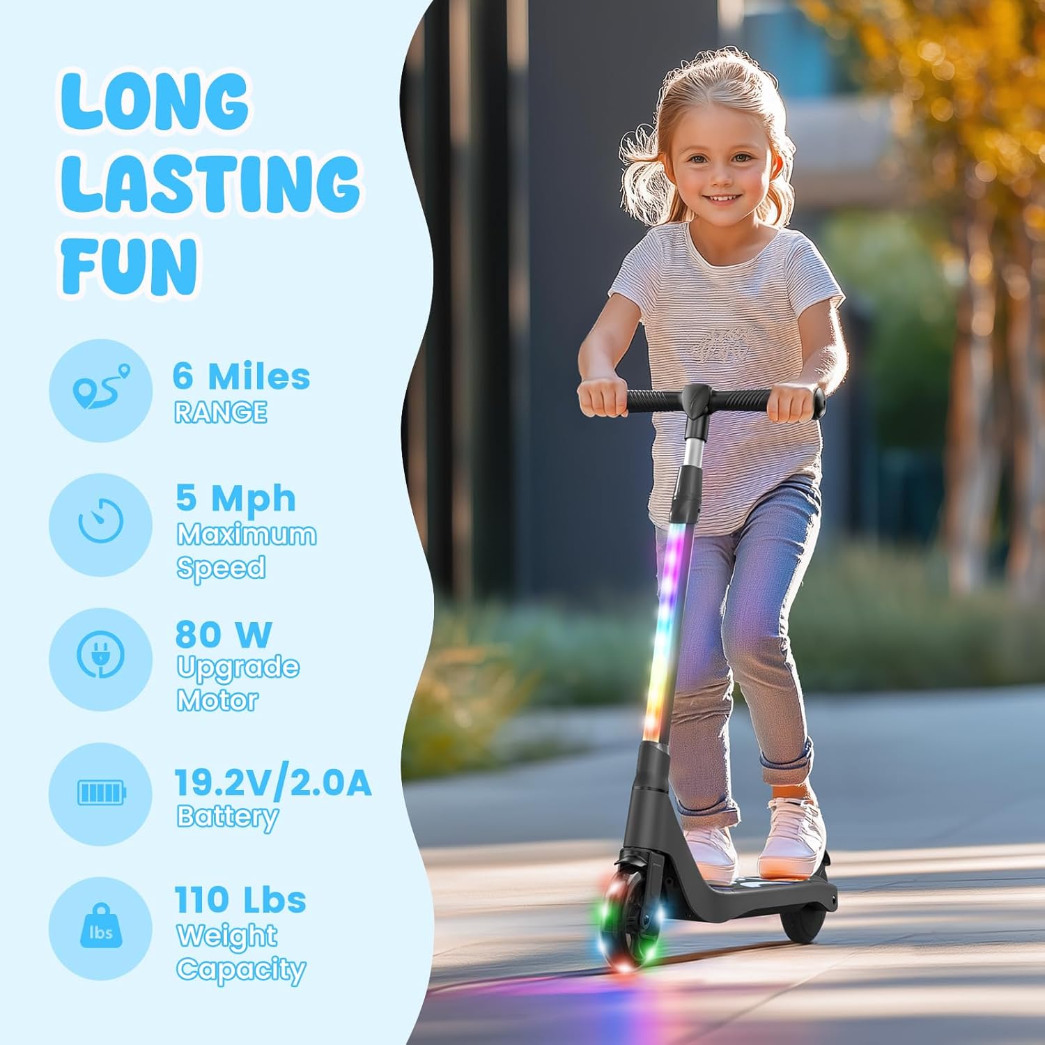 LIEAGLE Electric Scooter for Kids Ages 6-12, LED Light-Up Deck, Kids Scooters with 3 Adjustment Levels Handlebar to 36 Inches High,5.3" Wheel UL Certificated Kick Scooter - Image 3