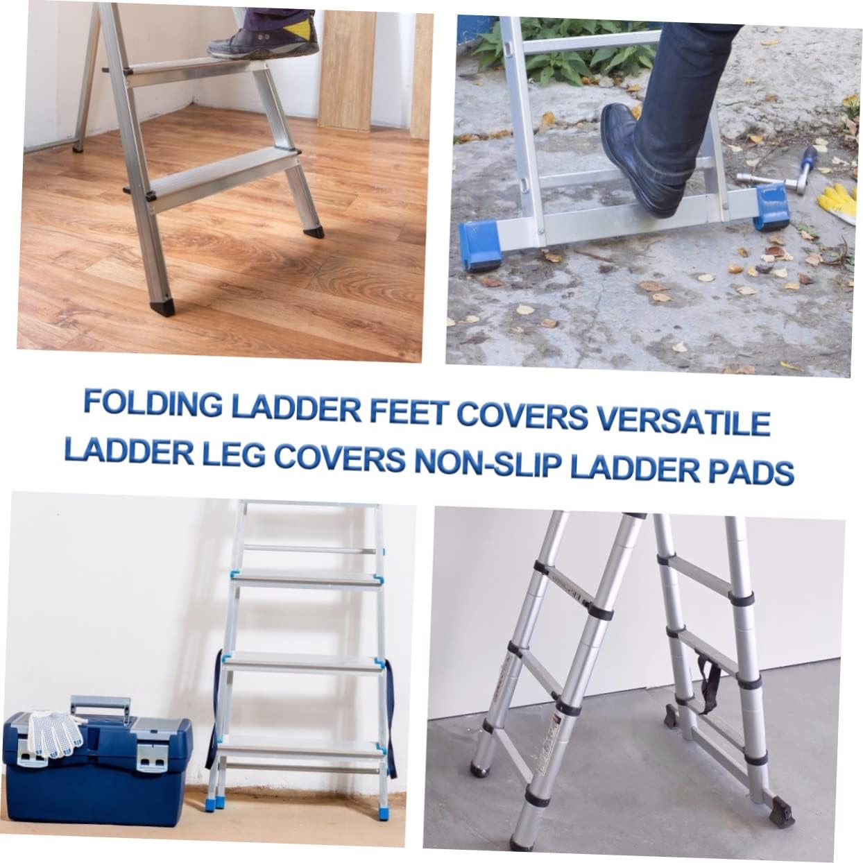 OSALADI Ladder Feet Pads 4-Pack Non-Slip Rubber Ladder Foot Covers 3.54X2.48X2.48 Inches Protective Anti-Skid Pads for Folding Ladders Floor Protection and Stability