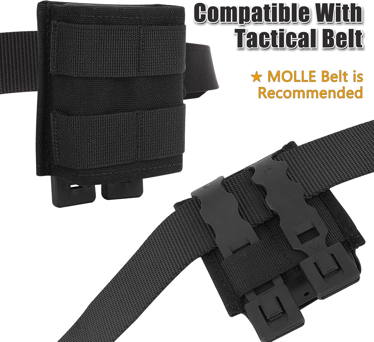 Mag Pouch 5.56mm/45ACP Airsoft Rilfe Magazine Pouches Taction Taco MOLLE with 2 Malice Clips for Ar Magazine M4/M16, 2 Packs (Black)