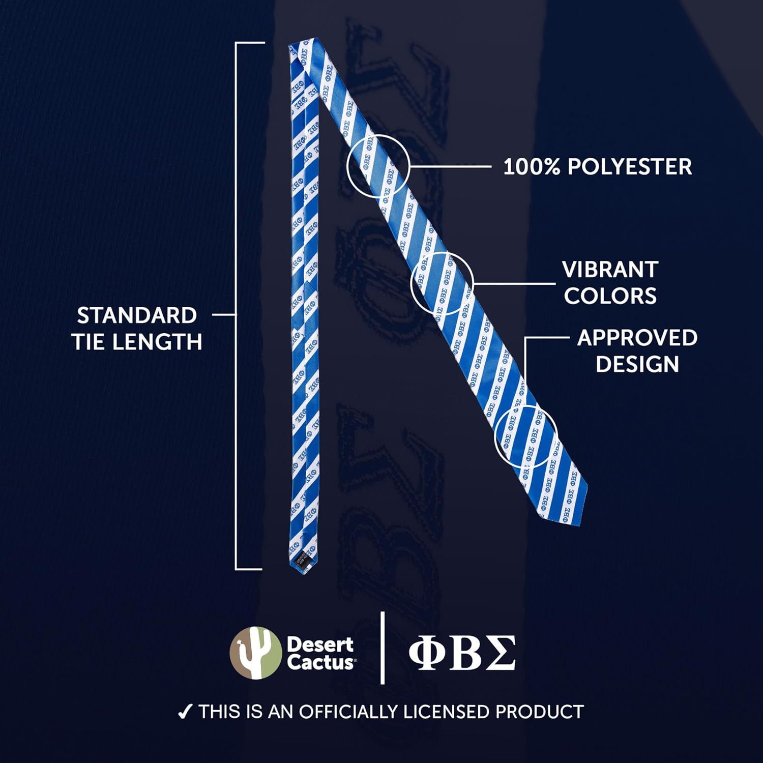 Desert Cactus Phi Beta Sigma Neck Tie Phi Beta Sigma Fraternity Greek Formal Occasion 100% Polyester Necktie with Logo, Officially Licensed (Style E)