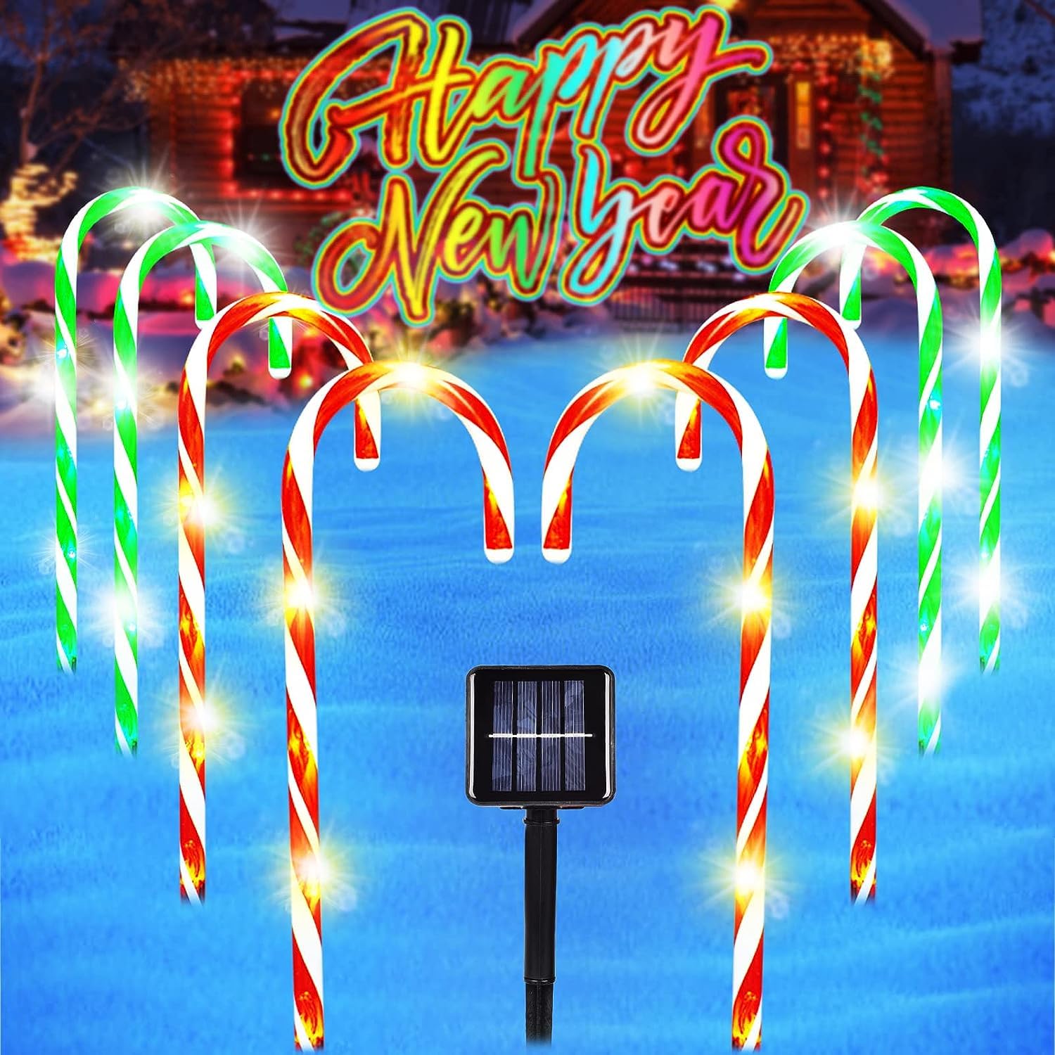 Outdoor Christmas Decorations 8 Pack Solar Christmas Candy Cane Lights, 21" Solar Pathway Christmas Stake Lights for Yard, Patio and Porch