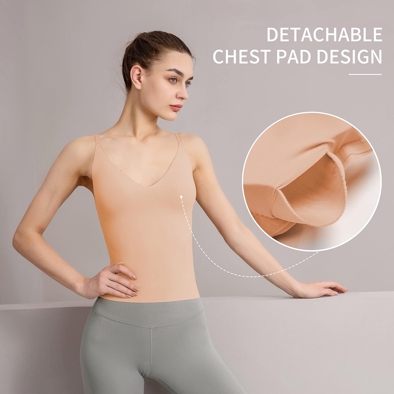 Women's Fit Camisole with Built in Bra - Spaghetti Straps Camis Tank - Image 4