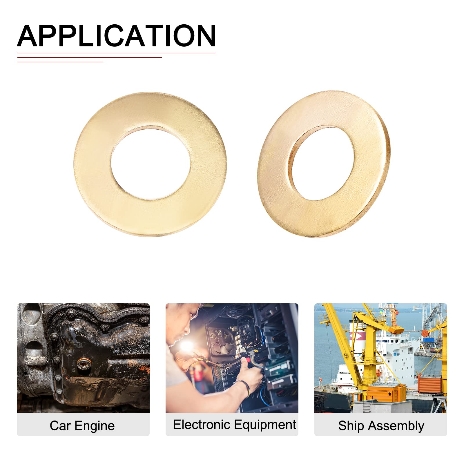 DTGN 14.2mmx28mmx2mm(IDxODxT) Flat Brass Sealing Washers - 10Pack - Good for Industrial Machinery M14 Screws - Brass Flat Ring Gaskets - Image 4
