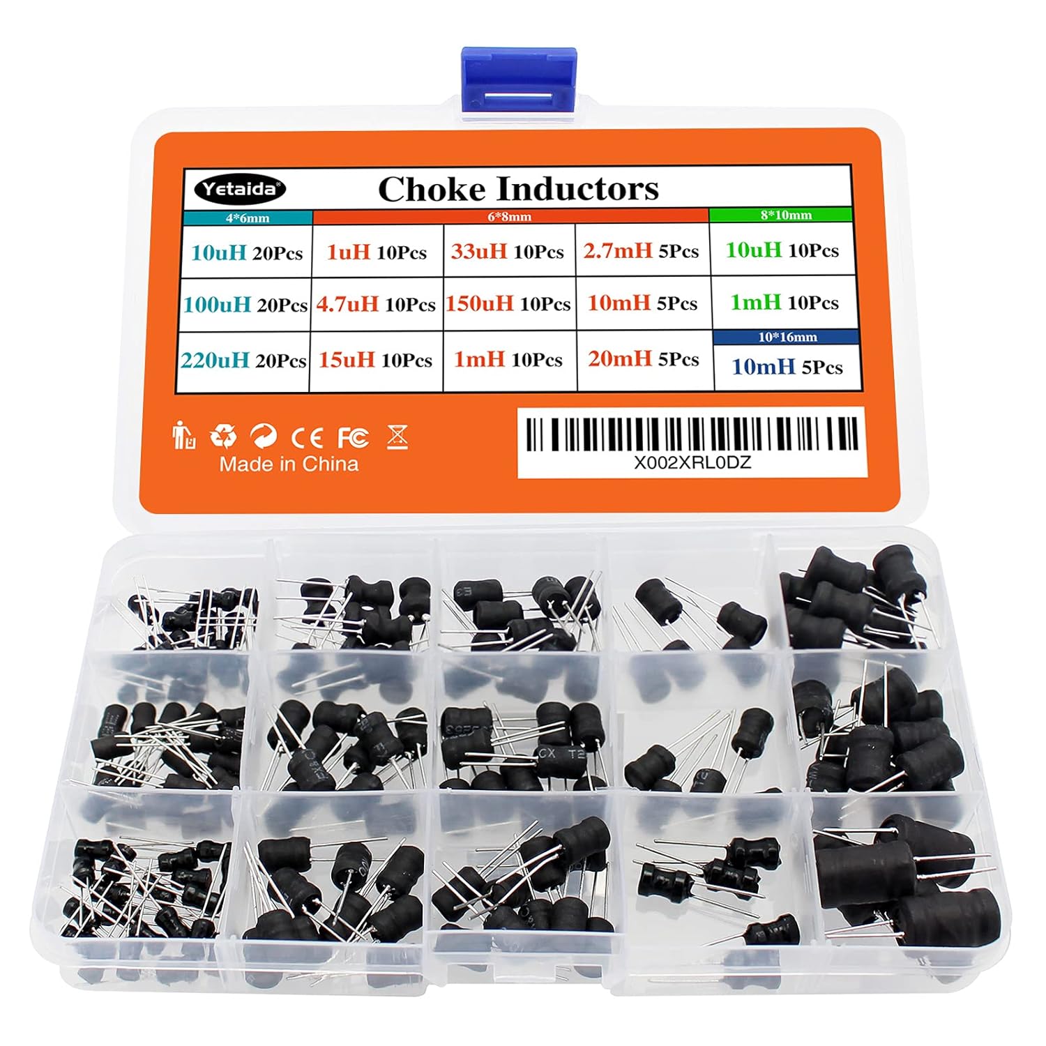 160 Pcs Choke Coil Inductors, 15 Values1uH to 220uH 1mH to 20mH Dip Radial Power Vertical Inductors Assortment Kit High Self-Resonance Frequency