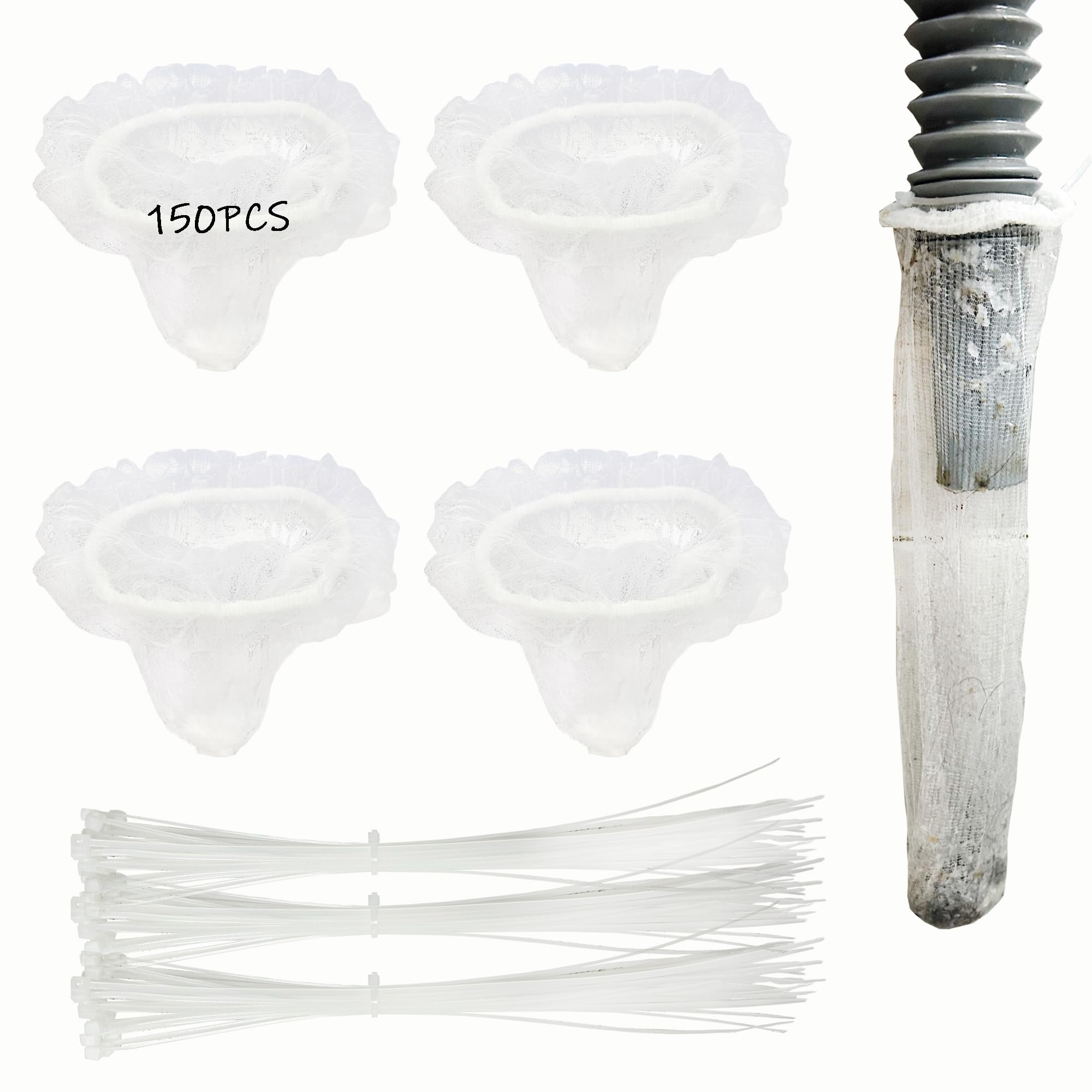 150 Pack Lint Traps for Washing Machine Hose - Washer Hose Lint Catcher Laundry Hair Catcher Includes 150 Nylon Mesh Lint Traps and 150 Cable Ties Fits Most Washing Machine (Disposable)