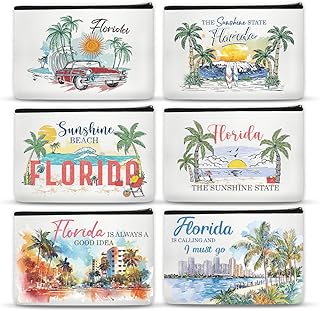 6 Pcs Florida Makeup Bag Gifts for Women Florida Themed Souvenirs, Travel Vacation Gift Cosmetic Zipper Bag for Her Teacher Mom Sister Friends