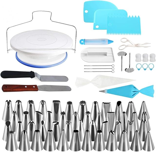 NEXGADGET 102 pcs Kit Cake Decorating Supplies Set - Stainless Steel Icing Tips, Cake Turntable, Spatula for Cakes, etc. Baking Supplies Frosting Tools Set for Cupcakes Cookies