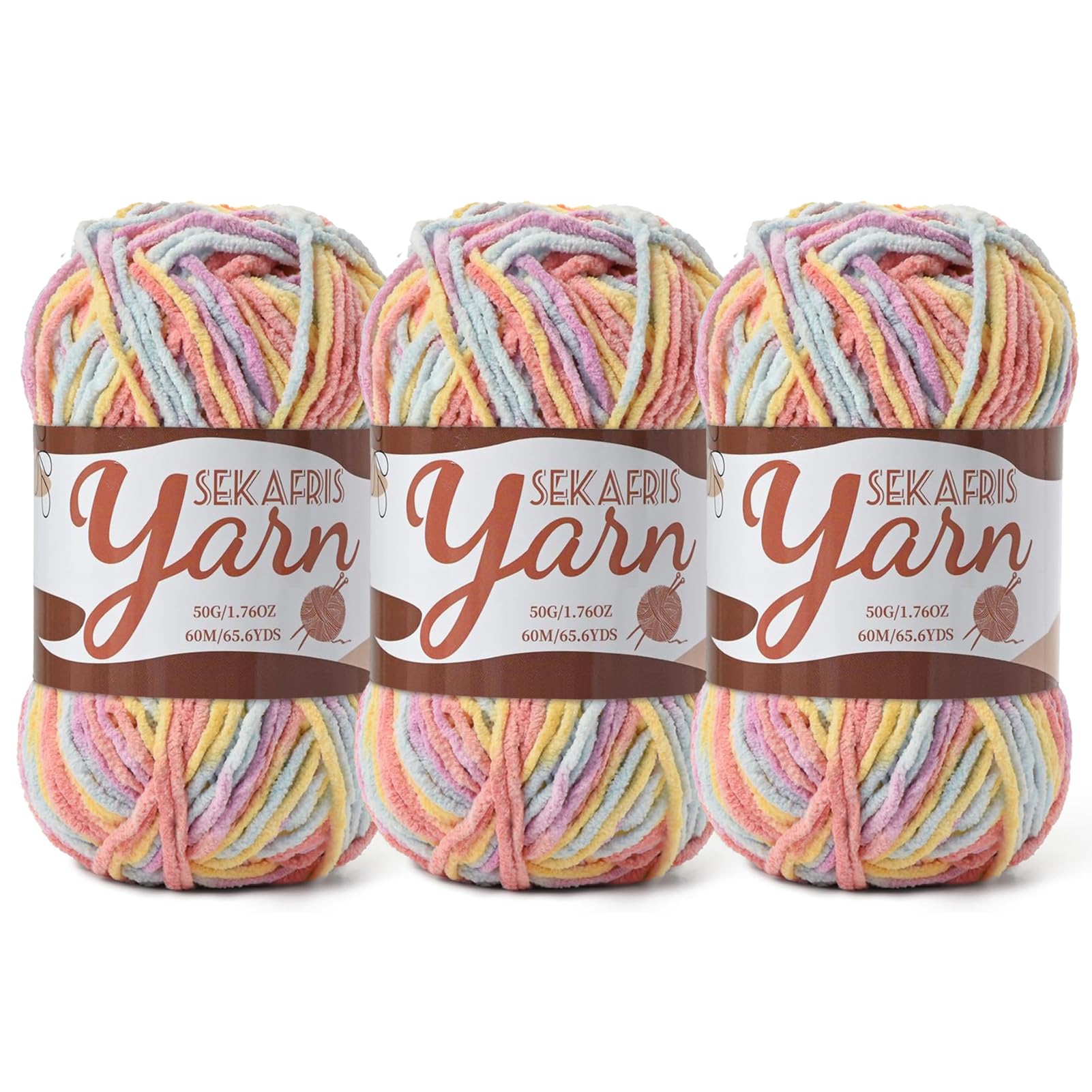 Chenille Yarn for Crocheting Crochet Macaron Yarn 3 Pack