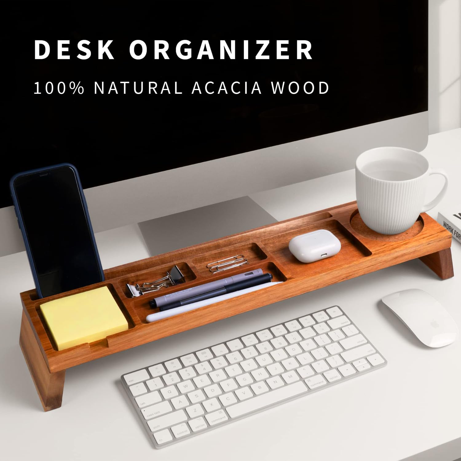 Linwnil Schreibtisch-Organizer aus Naturholz – Organizer aus Holz mit mehreren Fächern für Zuhause, Büro, Kabinenzubehör – Tischablage für Schreibtisch und Arbeitsplatz – Stiftablage