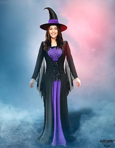 Miniatura 6 de KatchOn, Disfraz de bruja de Halloween para mujer, disfraz de bruja púrpura con sombrero negro, disfraces de brujas malvadas para mujer, disfraz de