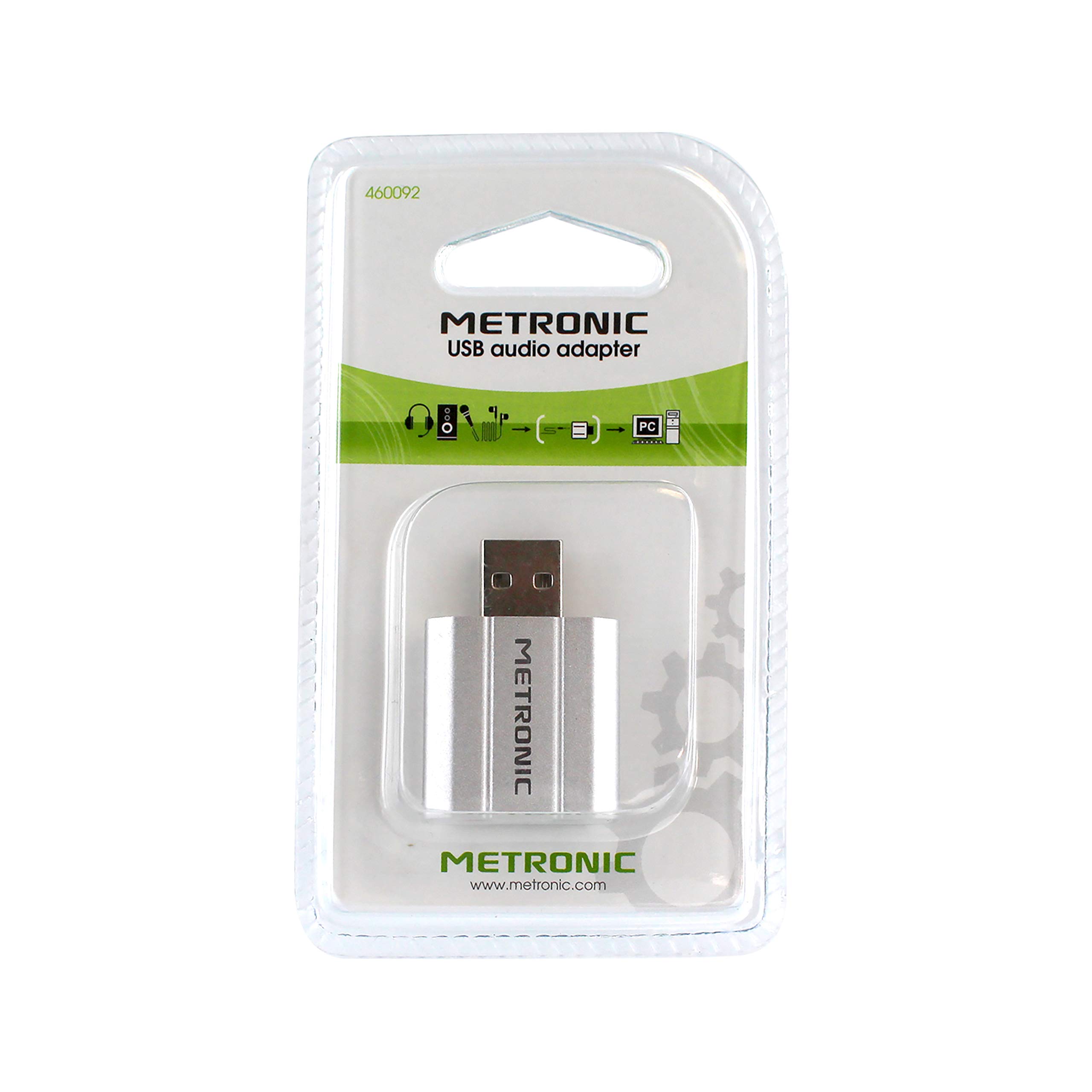 Metronic 460092 adapter USB 2.0 Stereo Audio zewnętrzny Plug & Play na jack 3,5 mm, kompatybilny z Windows i Mac
